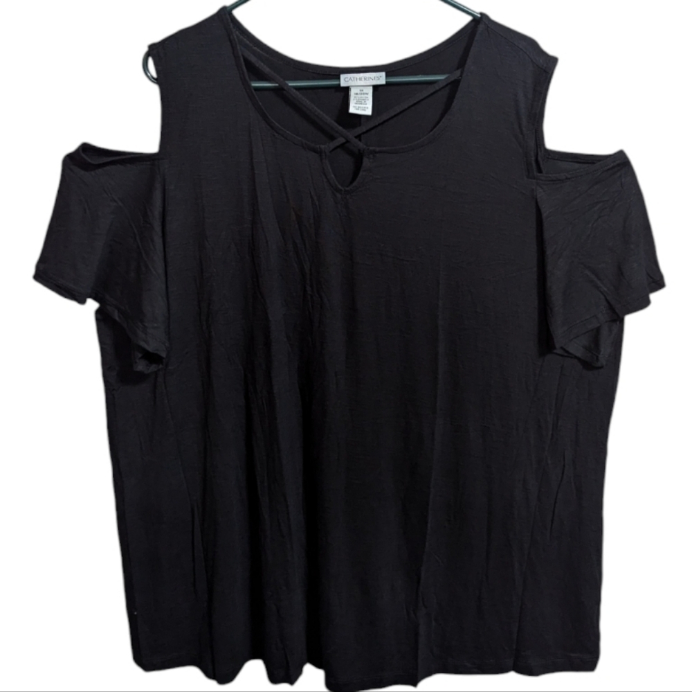 Catherine's womenmens Cold Shoulder Blouse 1X 18 / 20 Black NEW w-417